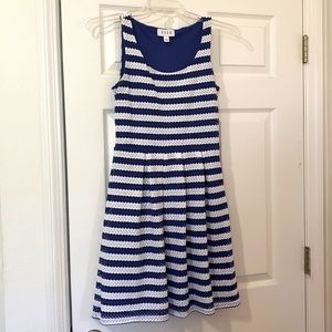 Blue-white eyelit stripe sleeveless Elle dress